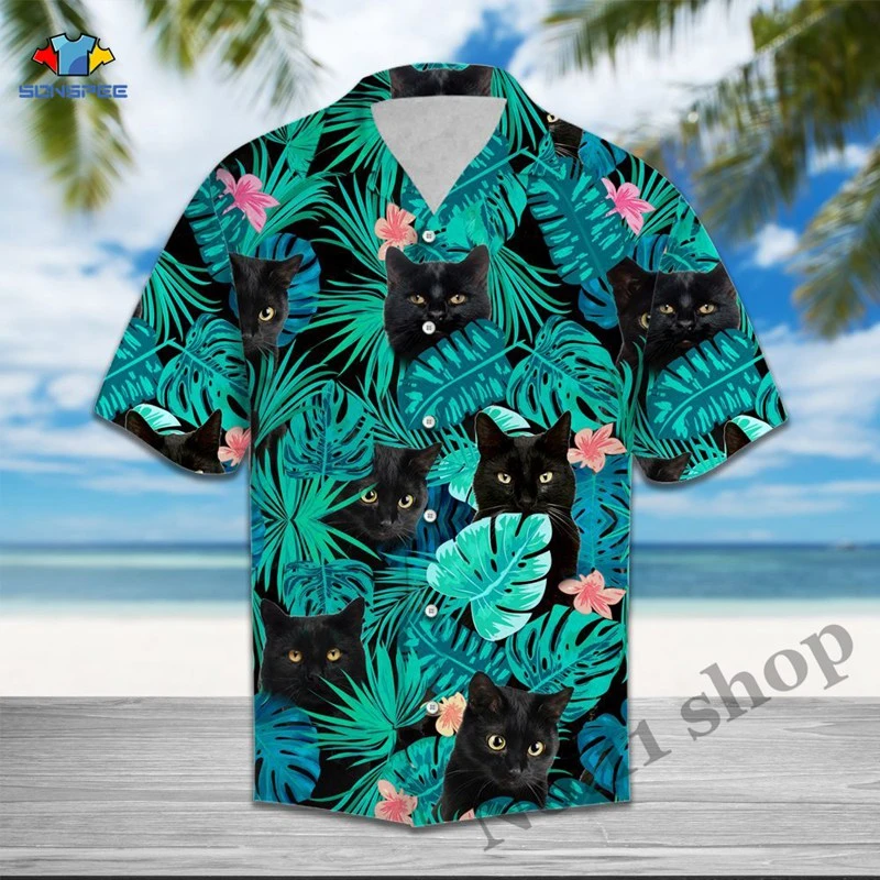 Czarny kot tropikalna koszula hawajska lato nowy nabytek koszule męskie  2020 drukuj koszulka z krótkim rękawem w stylu hawajskim Casual Flower  koszule plażowe|Koszule nieformalne| - AliExpress