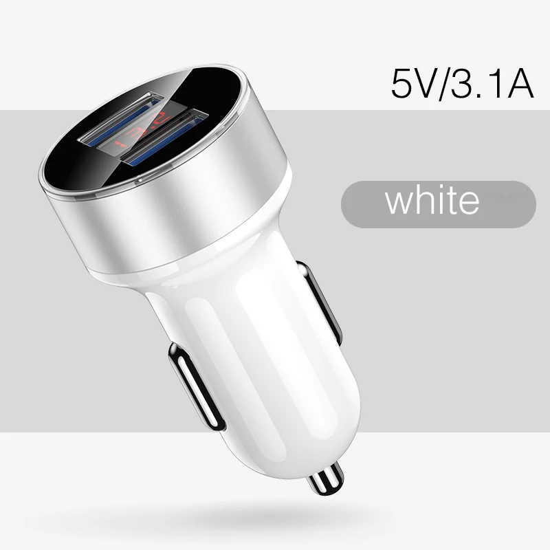 White 3.1A ROCK Mini Dual USB Автомобильное зарядное устройство светодиодный дисплей Универсальный 3.4A мобильный телефон планшет быстрая зарядка Usb зарядное устройство для автомобиля 2 Usb адаптер - Тип штекера: White 3.1A