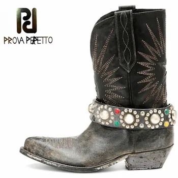 

Prova Perfetto New Buckle Stivali Donna Spring Autumn Block Heel Boots Women Platform Increased Punk Style Shoes Plus Size 35-44