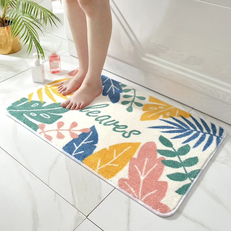 

Leaves Pattern Anti-Slip Bathroom Mat Quality Soft Surface Floor Carpet Washable Bath Mats Absorbent Rug For Toilet Door Hallway