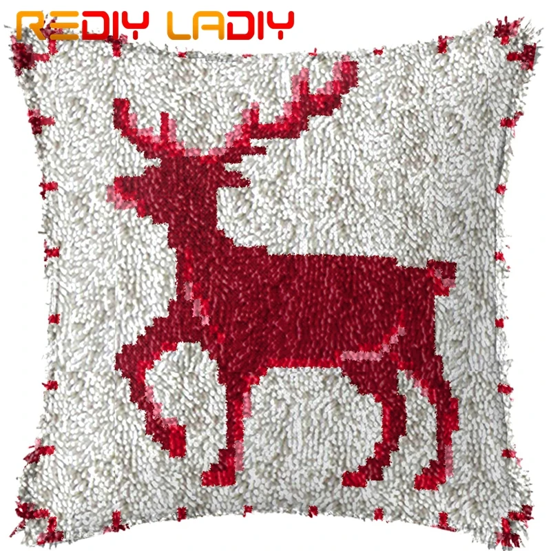 Latch Hook Kits Make Your Own Cushion Christmas Deer Printed Canvas