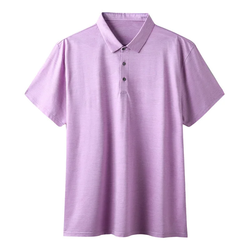 

Plus Fat plus Size Mulberry Silk Short Sleeve T Shirt Male Fat Thin Section Polo Shirt Middle Age Lapel Fat Male T-shirt