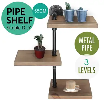 

3 Tiers Industrial Pipe Shelving Bookshelf Rustic Modern Wood Ladder Storage Shelf Retro Wall Mount Pipe Shelves