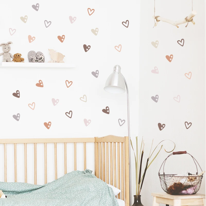 36pcs Heart Shape Trendy Boho Style Wall Stickers Bohemian Wall Decals for Living Room Bedroom Nursery Room Kids Room Home Decor