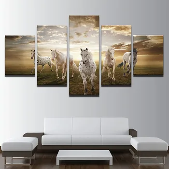 

5 Pieces Running Steed Pictures Modular HD Prints Clouds Animal Horses Poster Canvas Paintings Wall Art Frame Living Room Decor