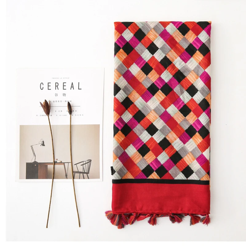 Fashion Women grid Scarf Long size 180x90cm Cotton scarves Winter Lady Scarves Soft Shawl Wrap Scarf Elegant for Christmas  (15)