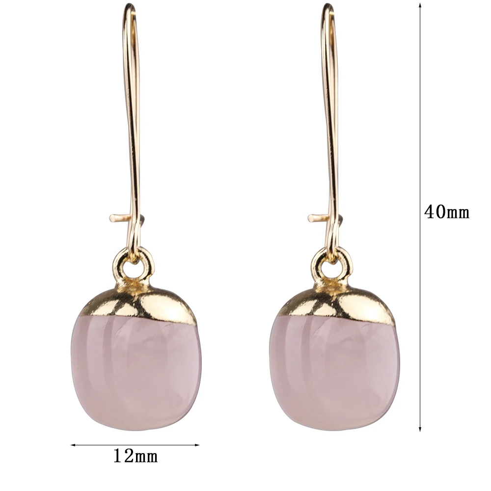 Rose Quartz Stone Dangle Earrings Gold Color Ear Hook Pink Crystal Earrings For Women Jewelry