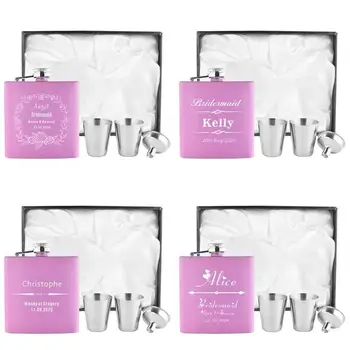 

4 Sets Personalized Stainless Steel 6oz Hip Flask With Box Set For Party Gift Wedding Groom Groomsman