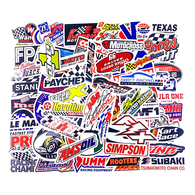 

50 PCS Racing Car Stickers Car Styling JDM Waterproof Sticker to DIY Motocross Racing Helmet Bicycle Skateboard Laptop Luggage