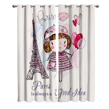 

Little Girl Tower Retro Balloon Art Clouds Window Curtains Living Room Curtain Rod Kitchen Drapes Fabric Home Decor