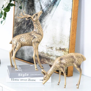 

Luxtry Brass Sika Deer Statue Modern Home Living Room Tv Cabinet Model Room Sofe Decoration Bedroom Artist Desk Ornament
