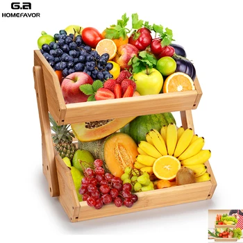 

Fruit Basket 2 Tire Bamboo Storage Shelf Breathable Removable Food Container Kitchen Fresh Fruit Vegetable Accessories