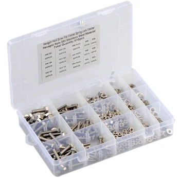 

Practical Boutique 510Pcs M4/5/6 Stainless Steel Metric Hex Flat Head Bolts Screws Nuts Flat and Lock Washers Assortment Kit
