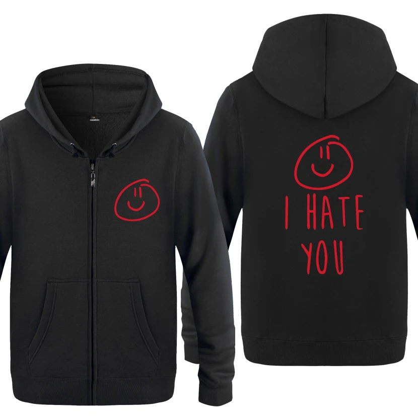 HEY HOT Забавный Милый мужской свитер с капюшоном на молнии с надписью I Hate You X Smiley Swag - Цвет: HEY HOT