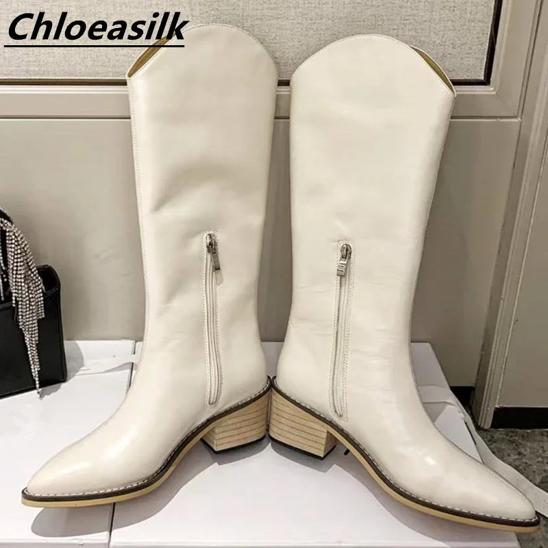 New Luxury Brand Design Original Logo High Quality Women's Boots Long Tube Chelsea Pointed Tip Side Zipper Fashion | Обувь
