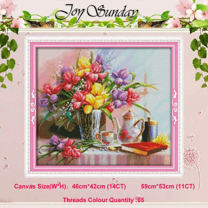 Cross Stitch Kit Rose Orchid Lily Tulip Poppy flower vase 11CT 14CT Cross Stitch Sets DIY Cross-stitch Kits Embroidery Needlework Home Decor