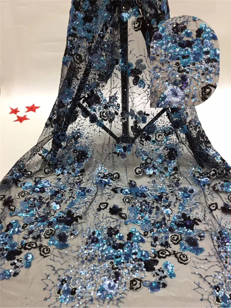 

Beautiful flowers fashionable tulle embroidery french net lace fabric BZL-8.0508 with sequins for party dress