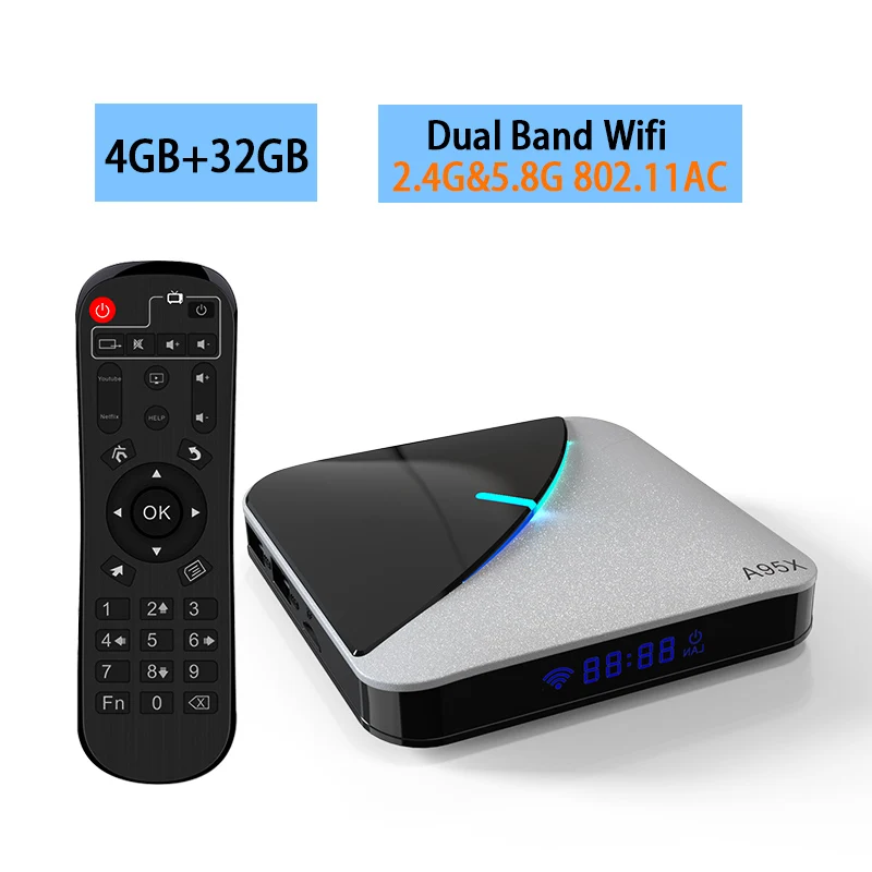 32G tv box 8K 4K A95X Android 9,0 ТВ приставка Amlogic S905X3 Youtube wifi 2,4G& 5,8G 64GB Netflix приставка - Цвет: 32G tv box