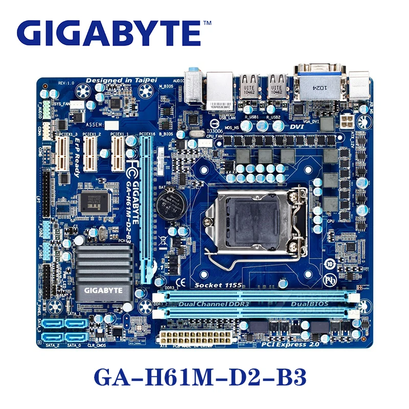 

LGA 1155 H61 DDR3 Gigabyte GA-H61M-D2-B3 100% Motherboard USB2.0 16G GA H61M D2 B3 Desktop SATA II Systemboard PCI-E X16 Used