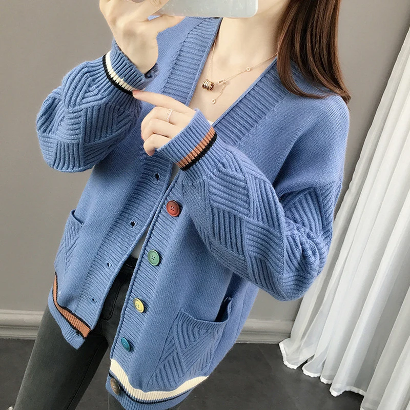 

Winter Women's Fashion Knit Sweater Loose Cardigan Coat Warm Sweater Bat Sleeve Knit Cardigan Sweater Blouse V-neck Sweater Coat