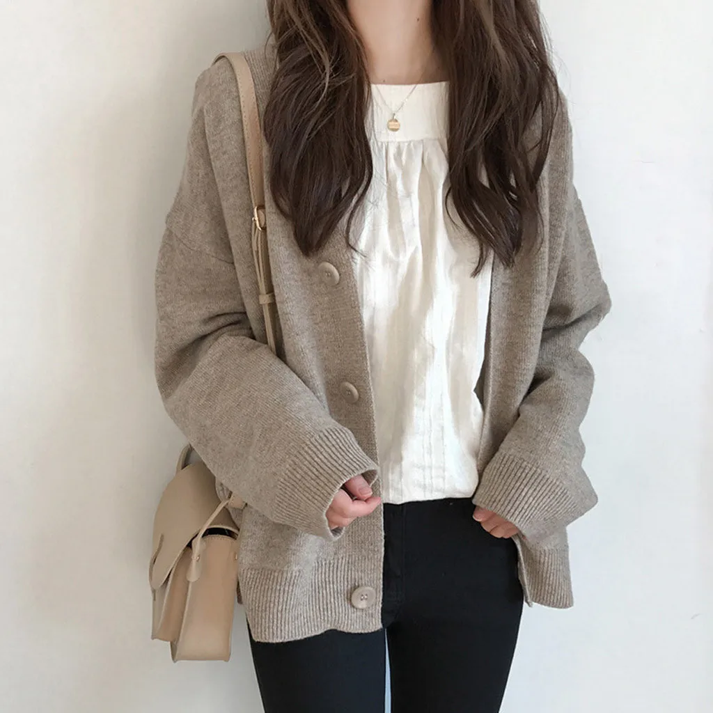 Fashion Cardigans Warm Casual korean style Women Autumn Winter Cardigan Solid Sweater Plus Size Jacket Coat casaco feminino |