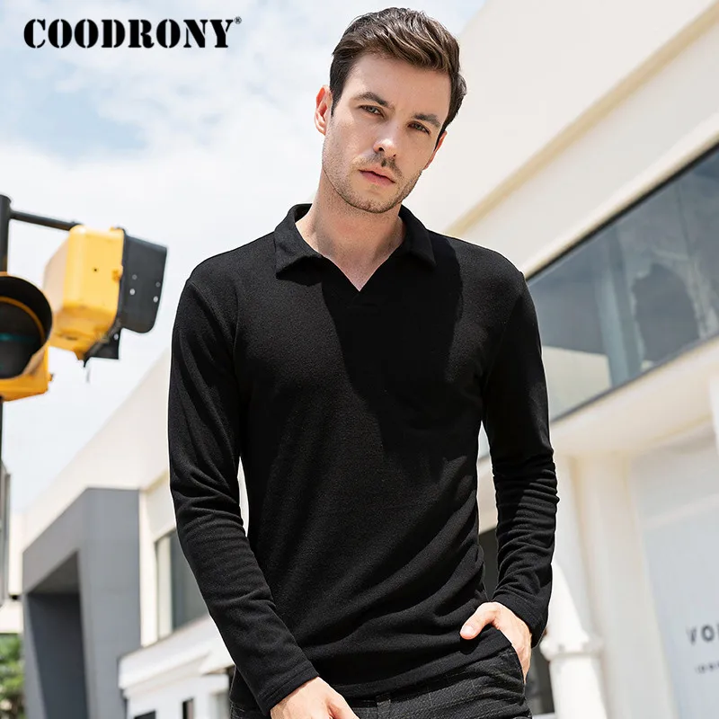 Online Marca cookrony camisetas de hombre de manga larga de algodón camiseta Homme camisa de fondo moda Casual cuello vuelto camisetas C5004