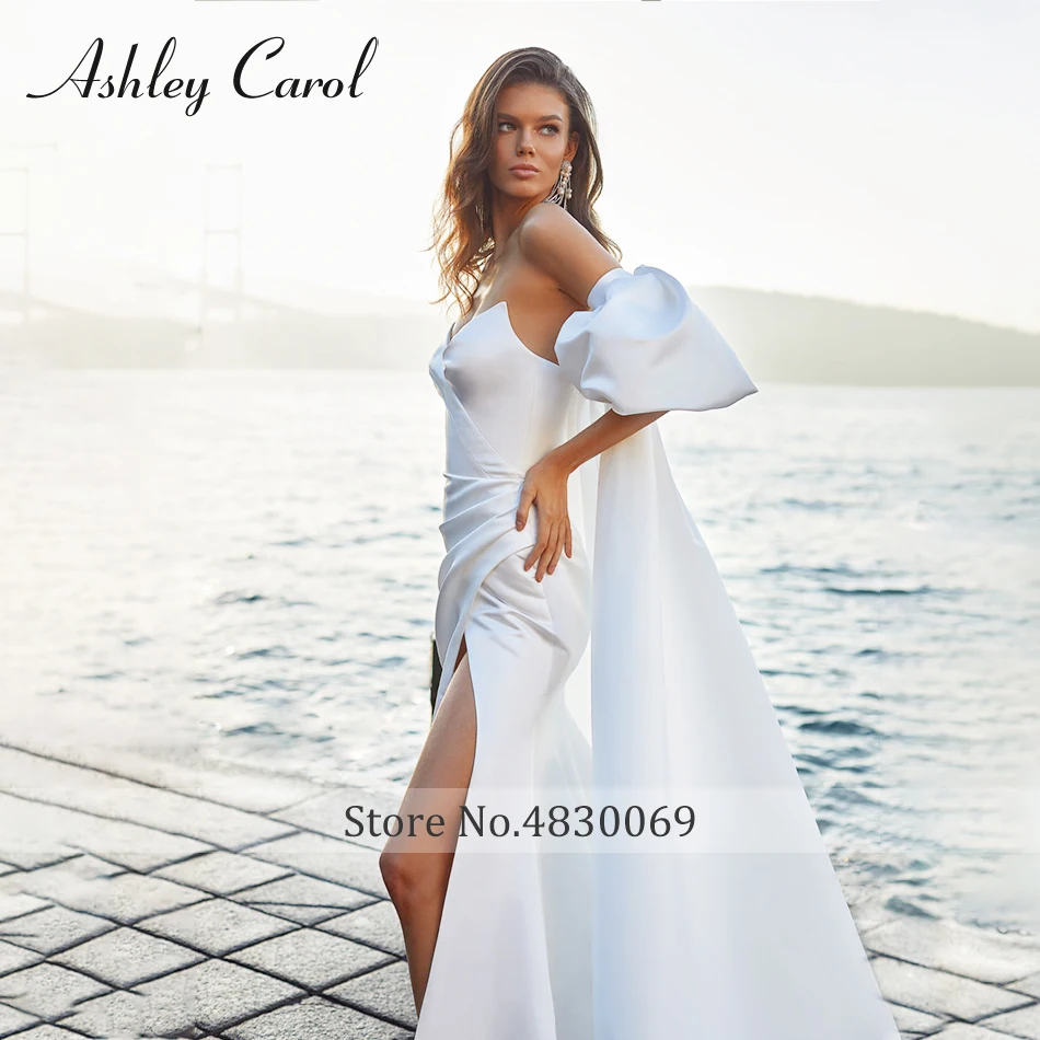 Ashley Carol Mermaid Wedding Dress 2022 Classy Satin Sweetheart Detachable  Puff Sleeve Lace Up Bride Slit-Hem Vestidos De Novia - AliExpress 320