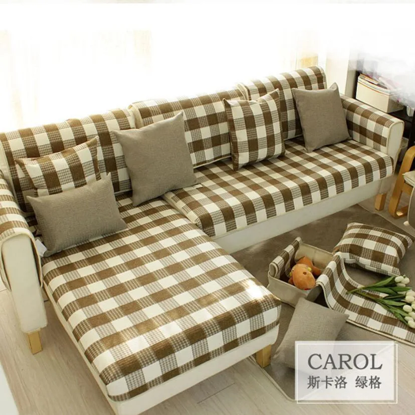 Piece New Pastoral Plaid Chic Corner Sofa Cover Armrest Fabric