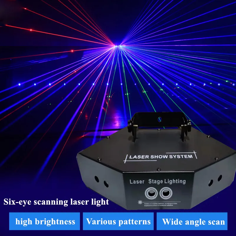 6-огенный лазерный сканер Lichten DMX512 Rgb Полноцветный светильник подиумный 6-линзный