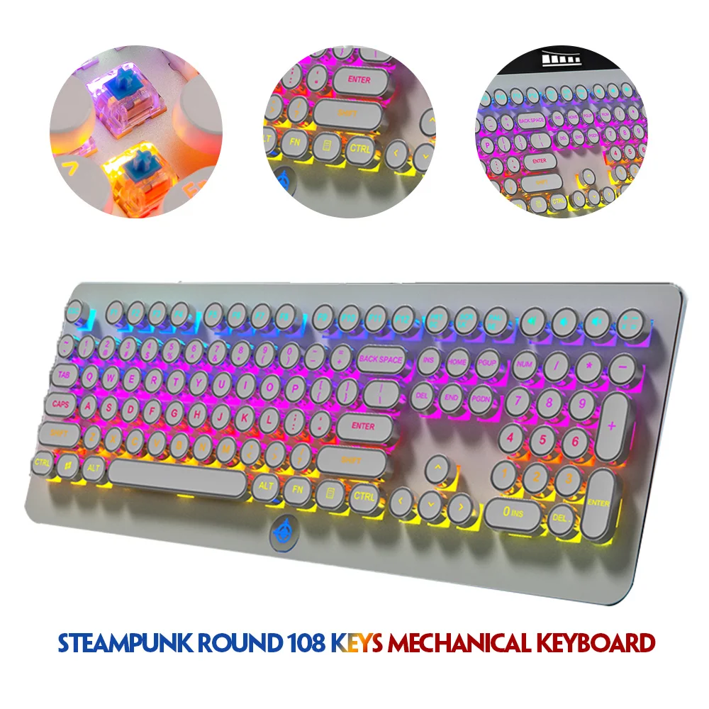 MK9 механическая клавиатура в стиле стимпанк с зеленой осью Rgb Ретро 108 круглыми