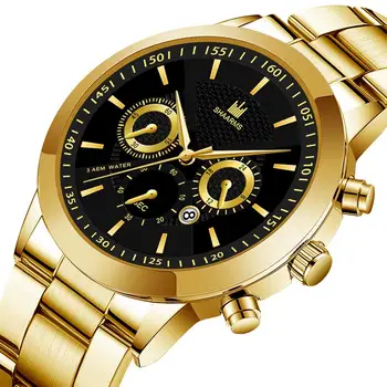 

SHAARMS men luxury watch stainless steel quartz wristwatch male business watches sports clock relogio masculino