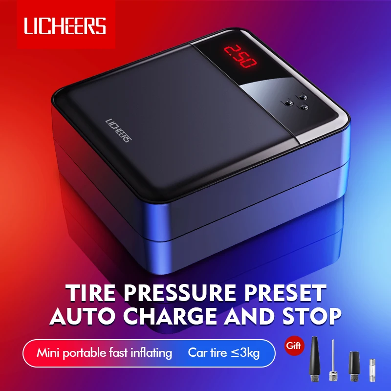 Licheers Car Air Compressor Intelligent Auto Tire Fast Inflatable Pump Mini Portable Electric Car Tyre Inflator Compresor