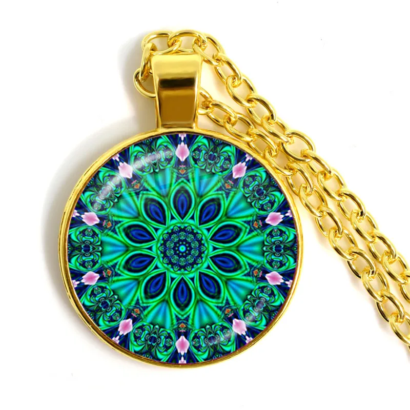 2021 New Mandala Gold Color Necklace Glass Dome Personality Pendant Necklace for Women Mens Gift Wholesale