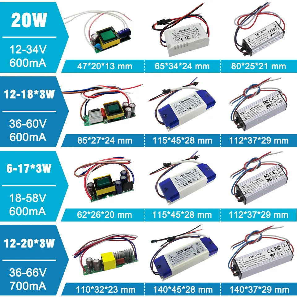 Светодиодный трансформатор 3-5x3W 9 Вт 12 Вт 15 Вт постоянный ток 600мА 9 12 15 Вт Водонепроницаемый IP67 источник питания для лампы