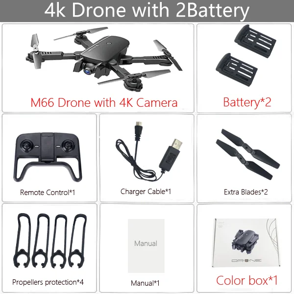 LAUMOX M66 RC Drone with 4K Camera Drone Wide Angle Optical Flow Positioning Gesture Photo Wifi FPV Foldable Quadcopter Vs E58 - Цвет: 4K 2B BX Black