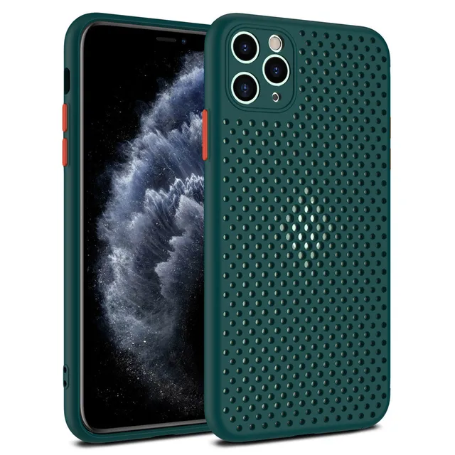 For iPhone 11 Case 12 Pro Mini X S Max 7 8 Plus XR Honeycomb Dissipate Heat Ultrathin Ventilation Cover Anti-knock green