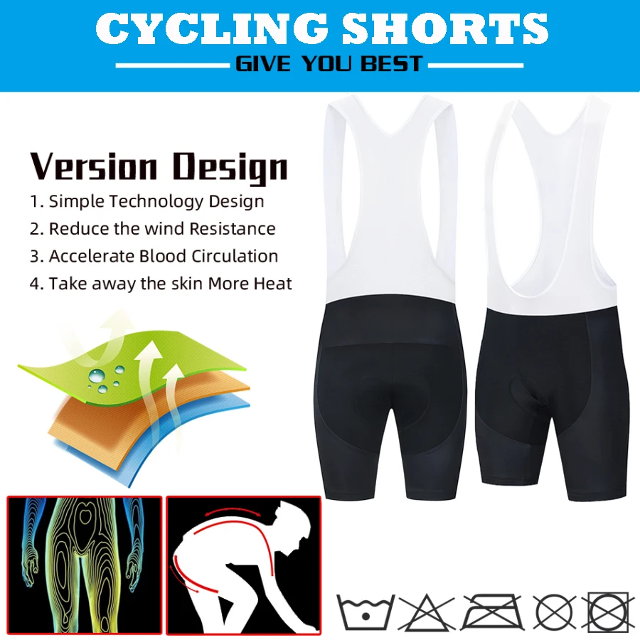 All Black Team Cycling Bib Shorts Mountain Bike Breathable Mens 19D Gel Padded Bicycle Pants Under Wear