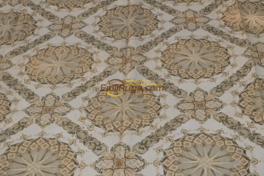 wool french aubusson rug Antique Hwoven Rectangle Geometric