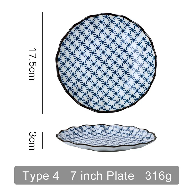 Японские традиционные тарелки, миски, керамические обеденные тарелки, наборы креативных блюд, тарелки Пномпень, Геометрическая посуда, десертная тарелка - Цвет: Type 4-Plate
