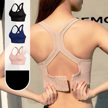 

Adjustable Back Buckle Women Sports Bra Sexy V Collar Running Bra High Strength Shockproof Gym Fitness Bra Comfortable
