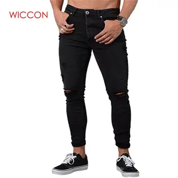 

2020 Men Skinny Jeans Spring Vintage Slim Denim Pencil Pants Casual Stretch Trousers Sexy Hole Ripped Male Zipper Jeans