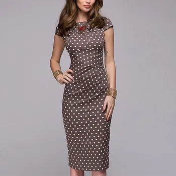 

2020 Women Spring Summer Dress Dot Print Slim Dress Short Sleeve Office Business Dress Elegant Party Vestidos New Arrival
