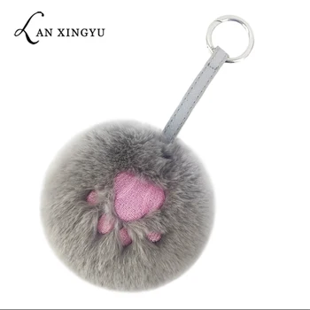 

Fluffy Fur Pom Pom Keychains New Plush Embroidery Bear's Paw Key Ring Pendant Car Keyring Pompom Key Chains Female Bag Pendant