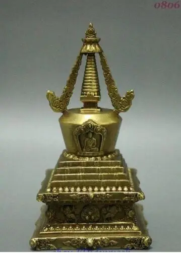 YM 306 Tibet Buddhism Brass Sakyamuni Tathagata Relics Buddha Stupa Pagoda Tower Statue