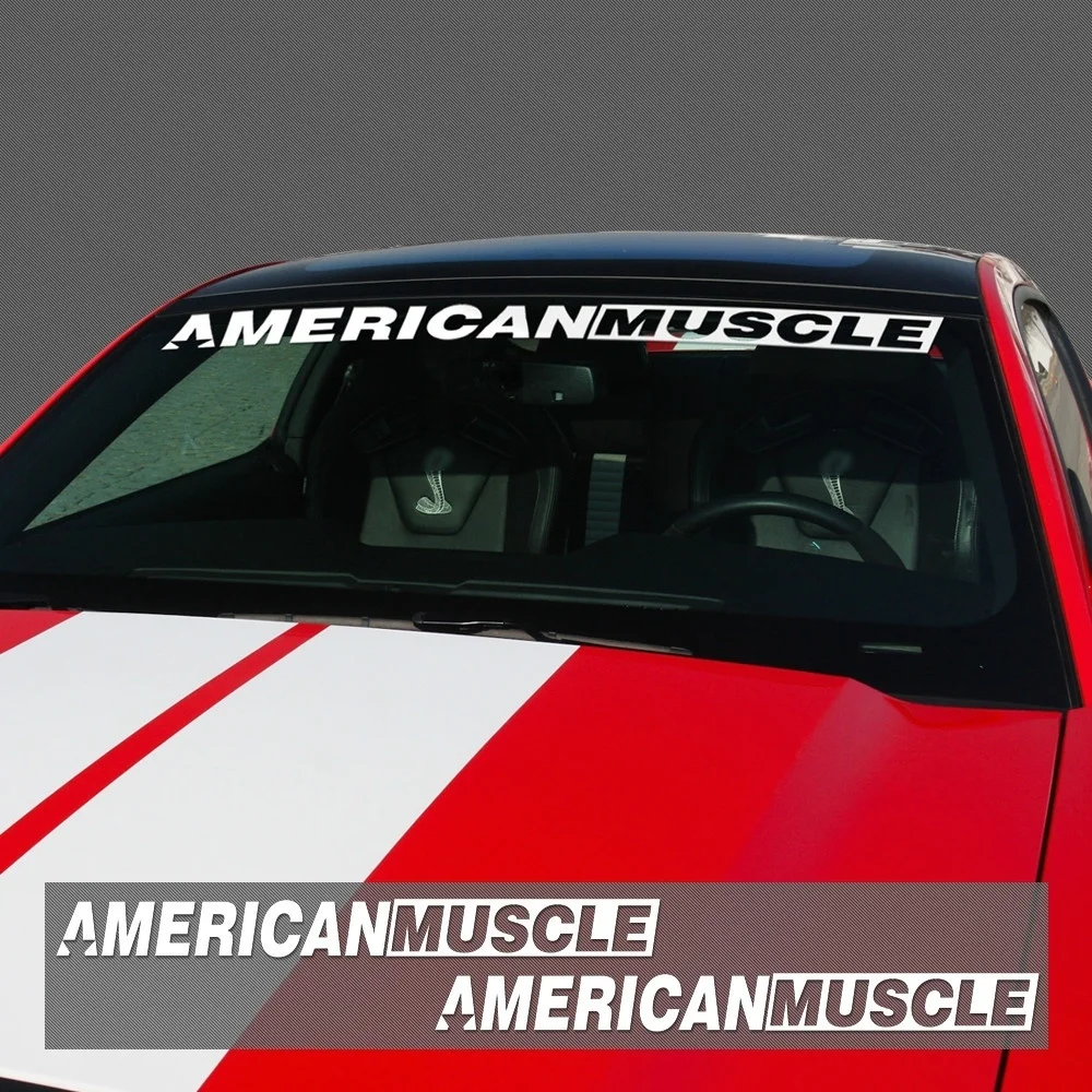 

For 2pieces AMERICANMUSCLE Bold Text GT Front & Rear Window Windshield Logo Banner Vinyl Decal Stickers Ford Mustang 2015-2017