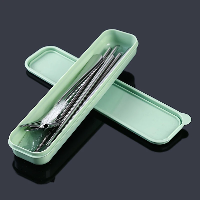 7pcs Dinnerware Set Stainless Steel Travel Camping Cutlery Set Reusable Metal Straw Spoon Fork Chopsticks Case
