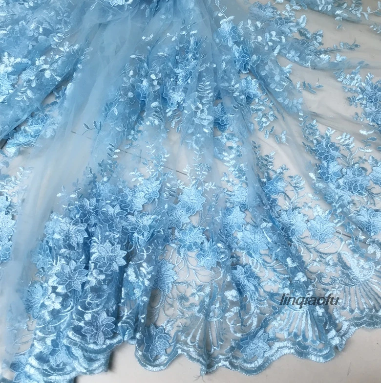Серебристо-серый белый светло-голубой высокого класса Кружева Вышивка трехмерная вышивка ткани высокого класса свадебные платья