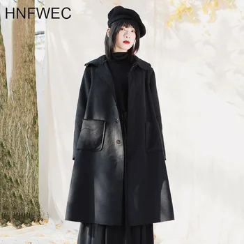 

Solid Color Double-sided Cashmere Single Breasted Woolen Coat Women Vintage Loose Mid-length Coat 2020 New Spring V498