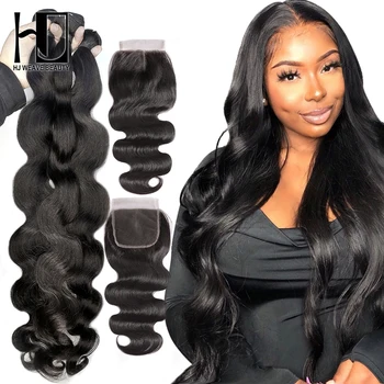 

Body Wave Bundles With Closure Hair Weave Bundles With 4x4 Lace Closure 7A Remy Human Hair Extension with Lace Closure