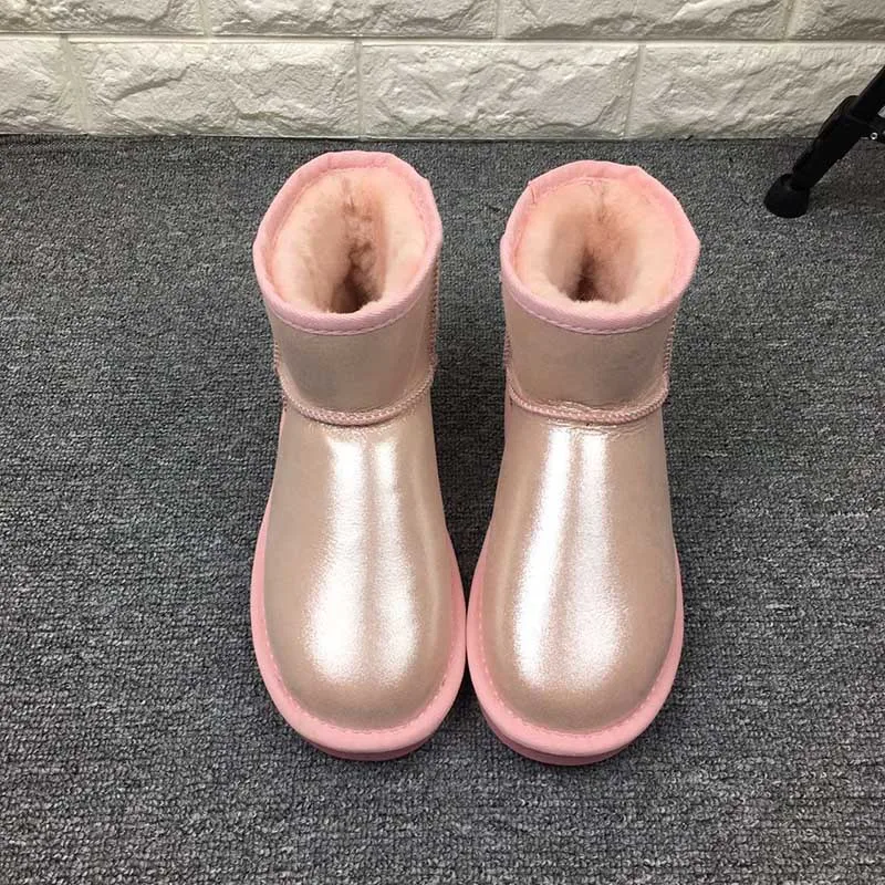 Классические женские ботинки наивысшего качества; Натуральная овечья кожа; зимние ботинки; натуральный мех; теплая шерсть; зимние ботинки; ботильоны - Цвет: Pink